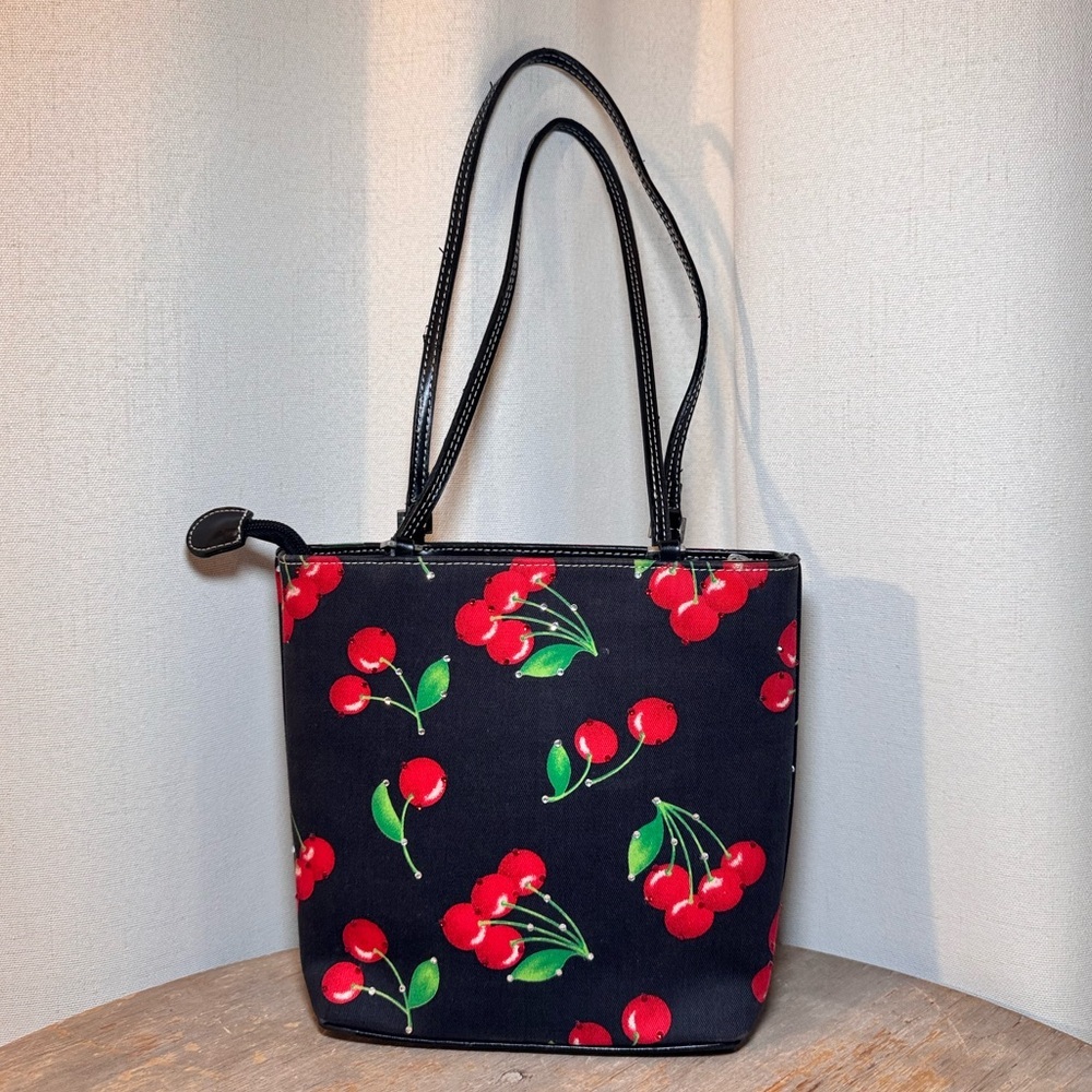 Y2K Black Cherry Rhinestone Mini Tote Bag - Picture 2 of 8